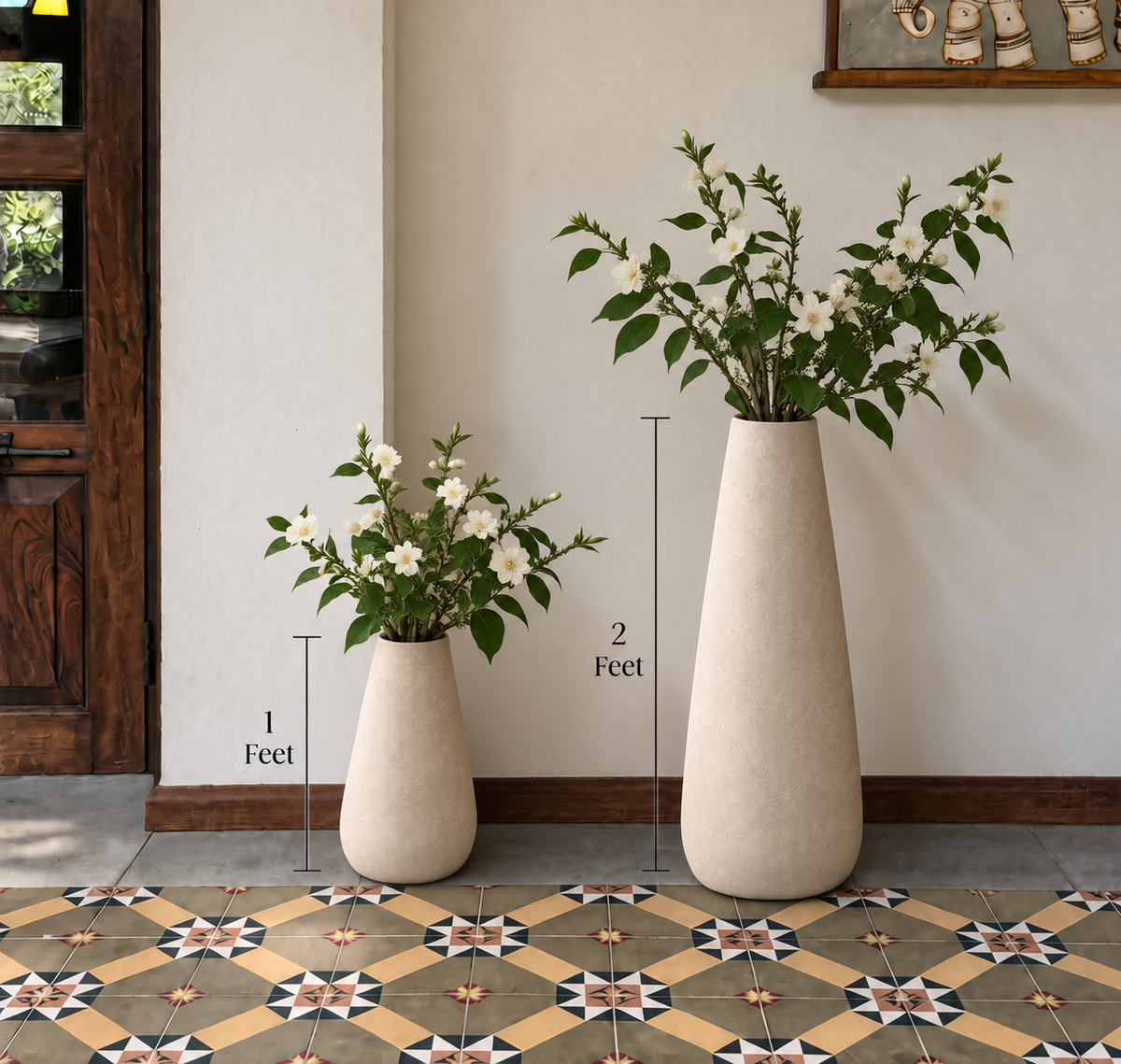 Botanical vase pair with measurements