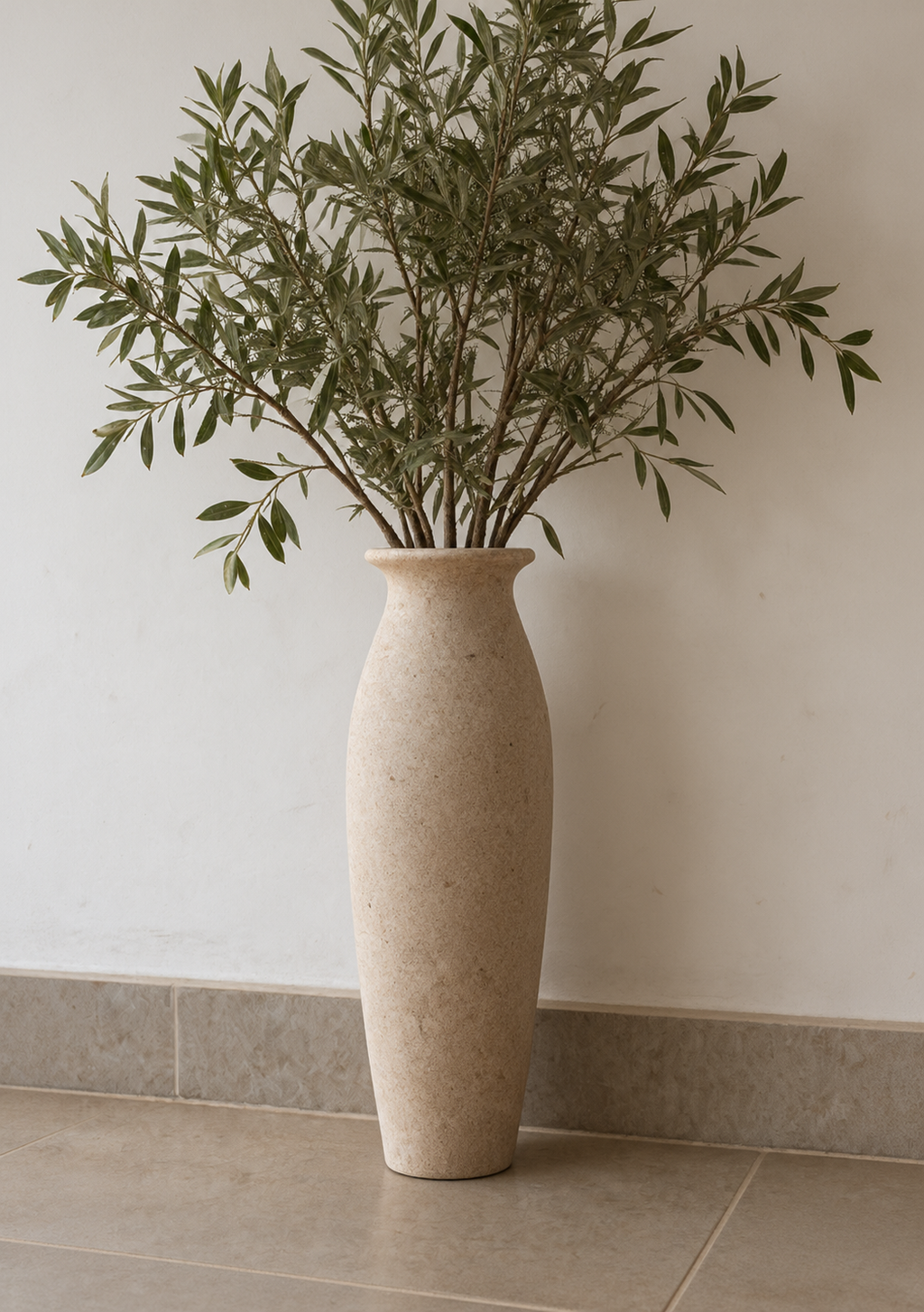 Stone vase with olive branches