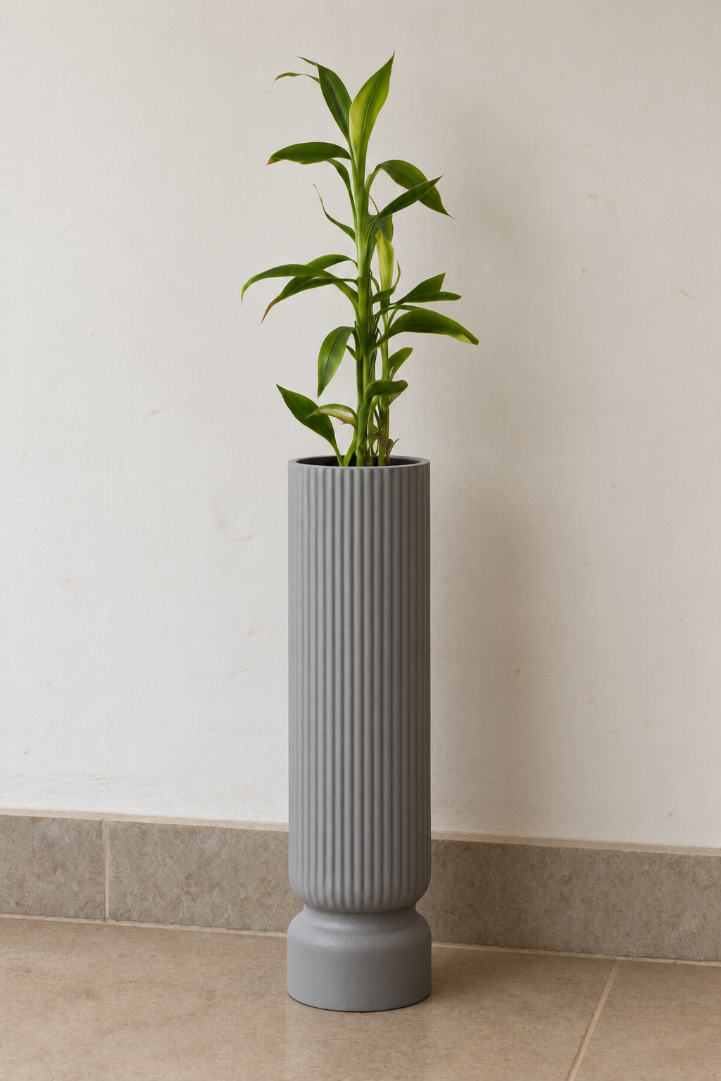Ribbed planter with greenery