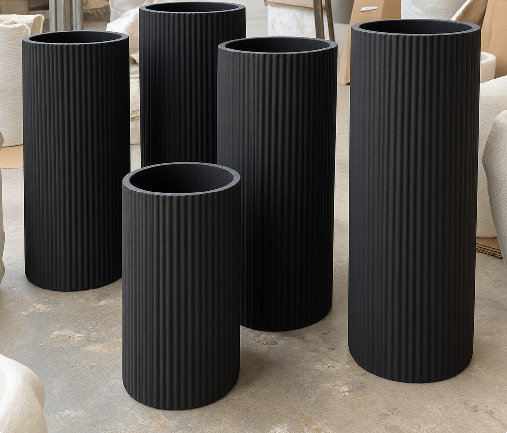 Black ribbed planters