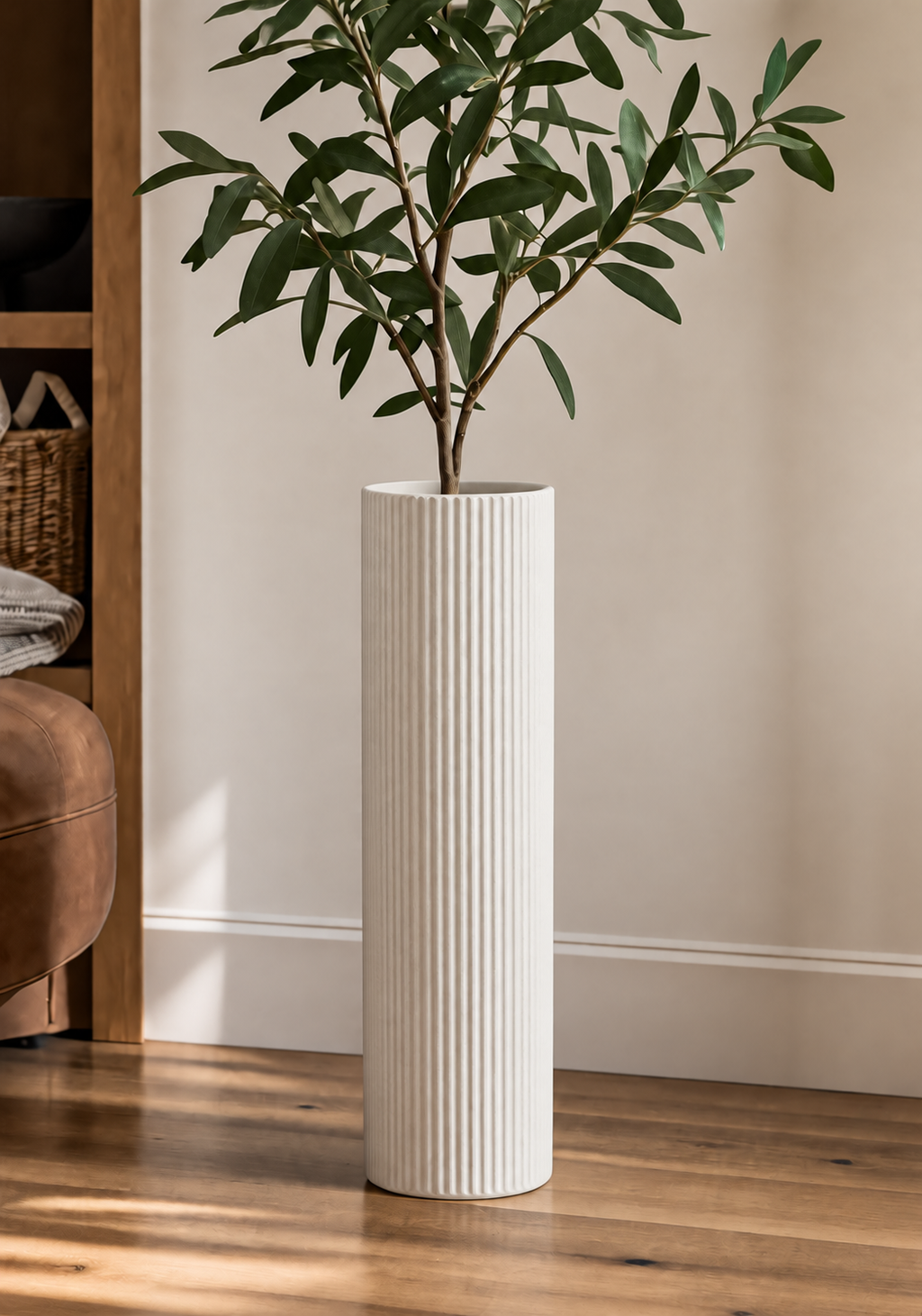 Ribbed planter with olive tree