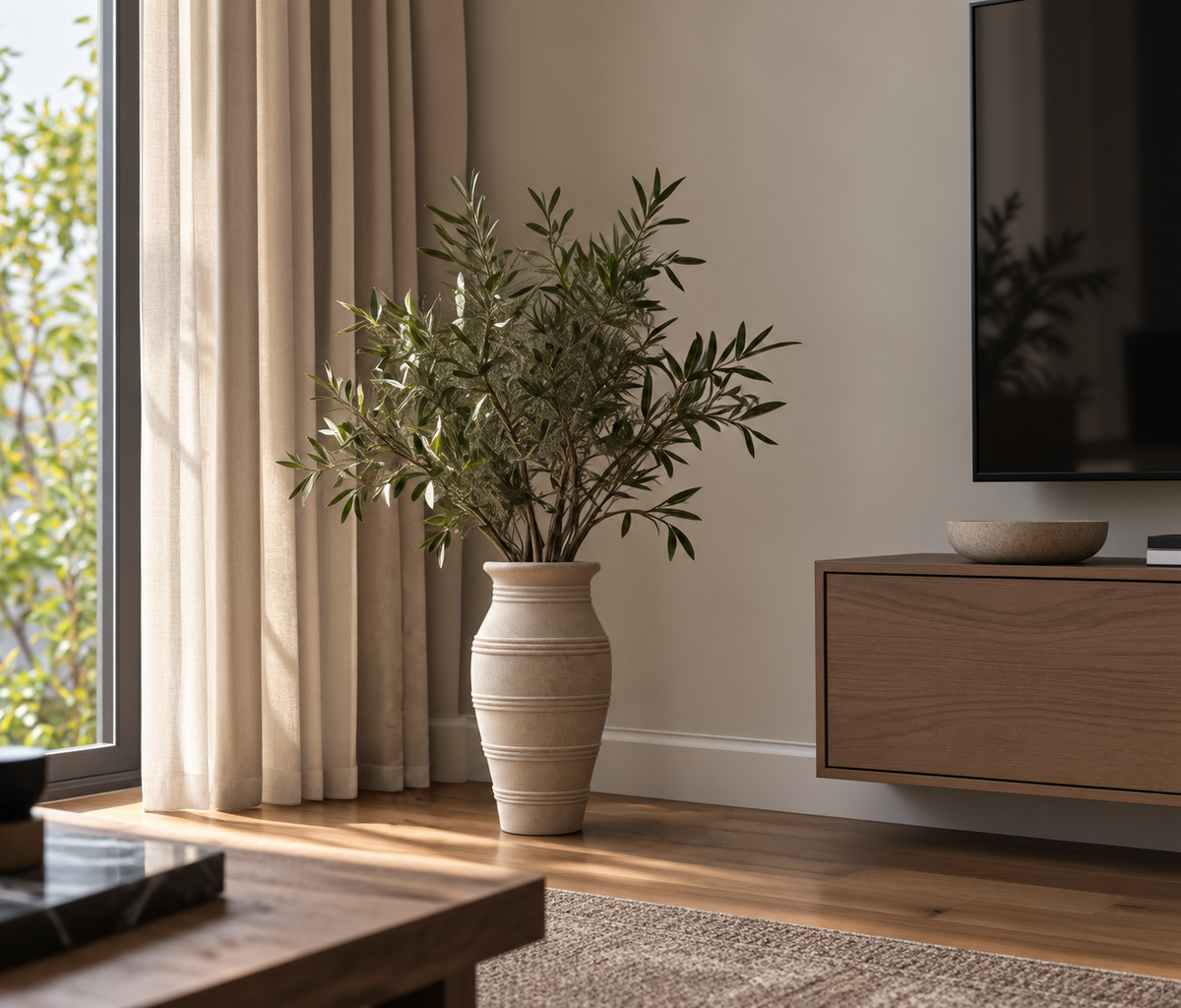 Cream vase in living room