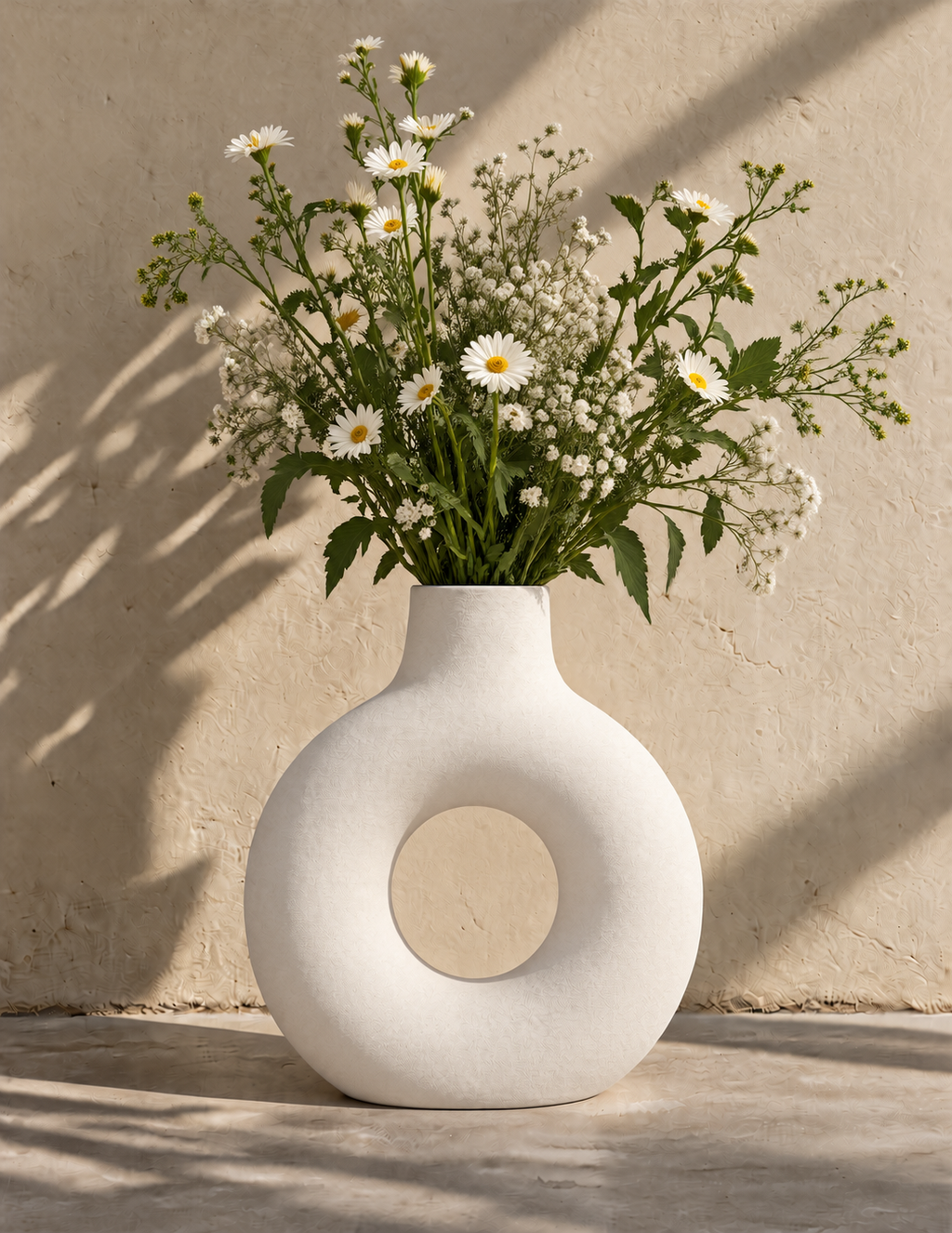 Sculptural vase with wildflowers