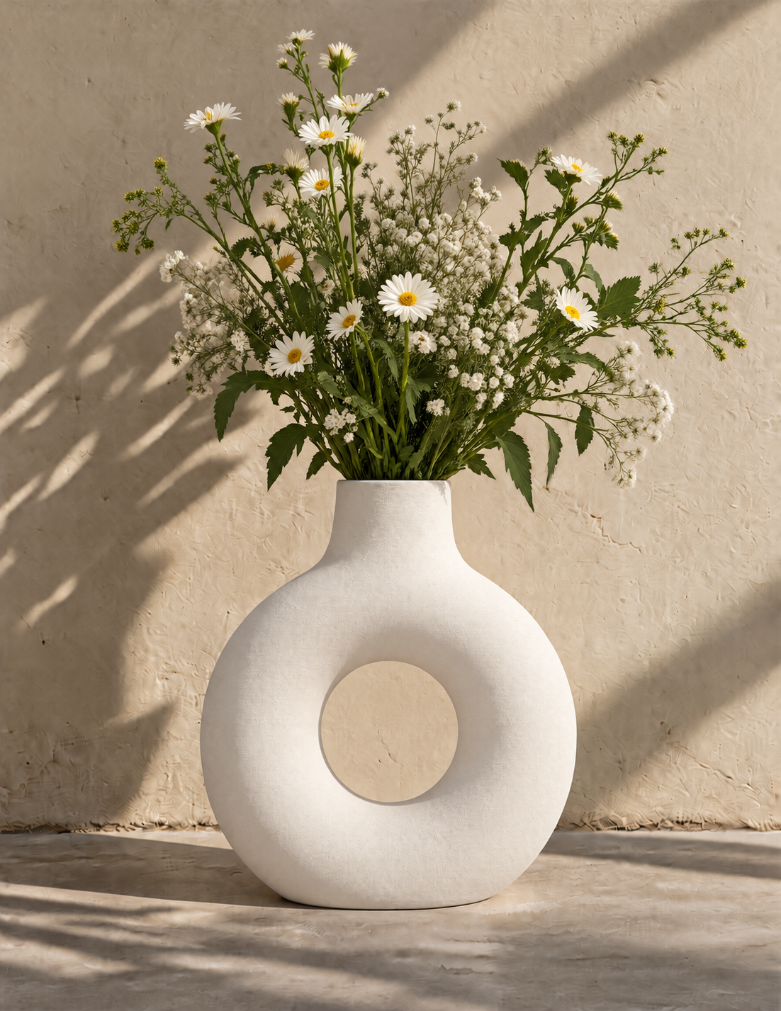 Sculptural vase with wildflowers