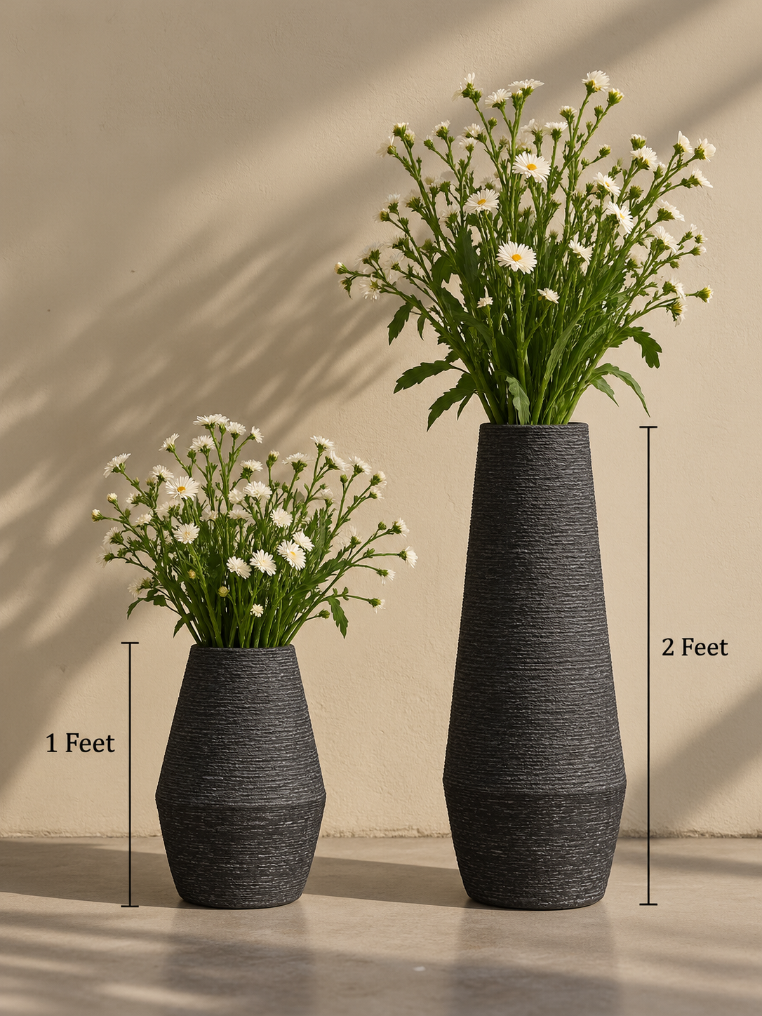 Textured vases with daisies