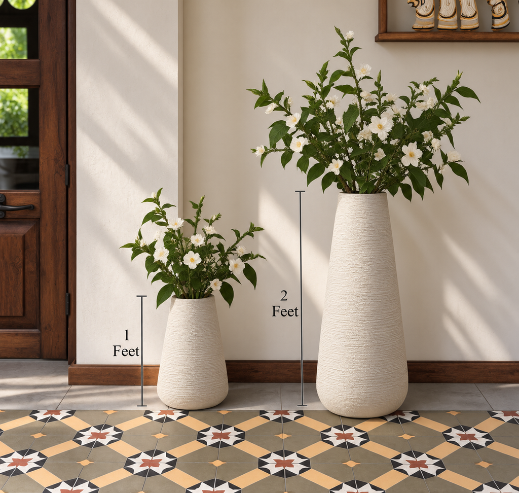 Cream textured planters with flowers