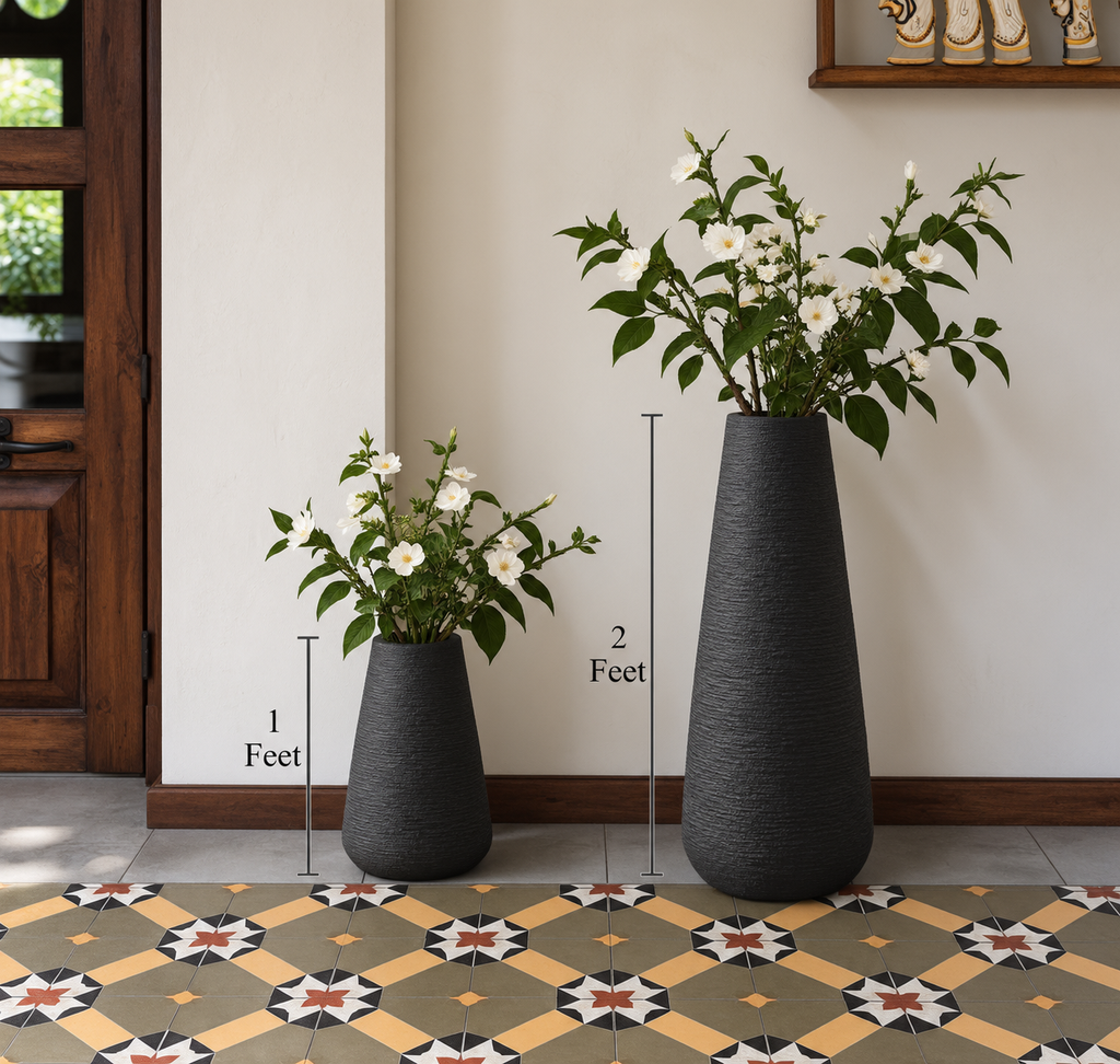 Textured planters in entryway