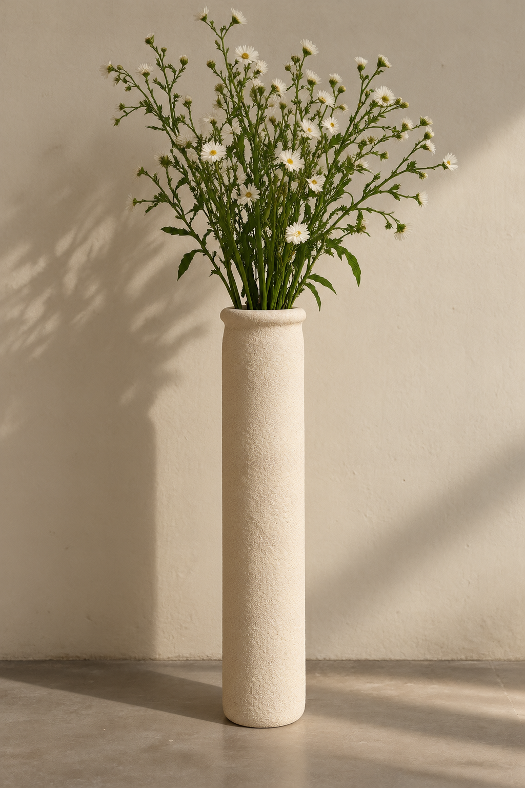 Textured vase with wildflowers
