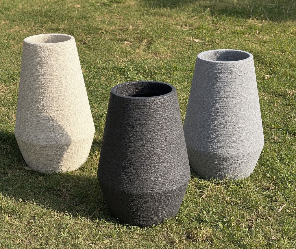 Textured planter collection outdoors