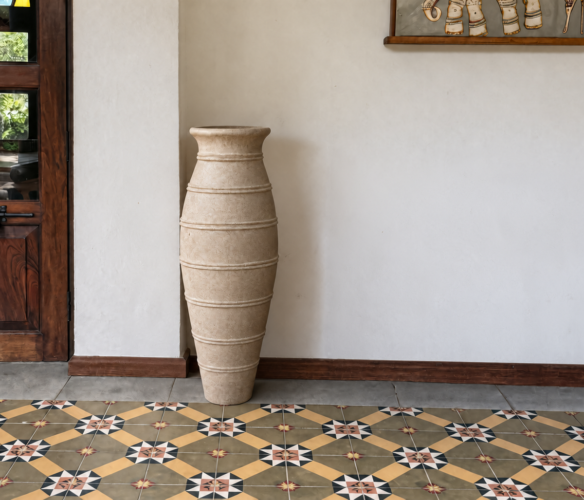 Cream vase in entryway
