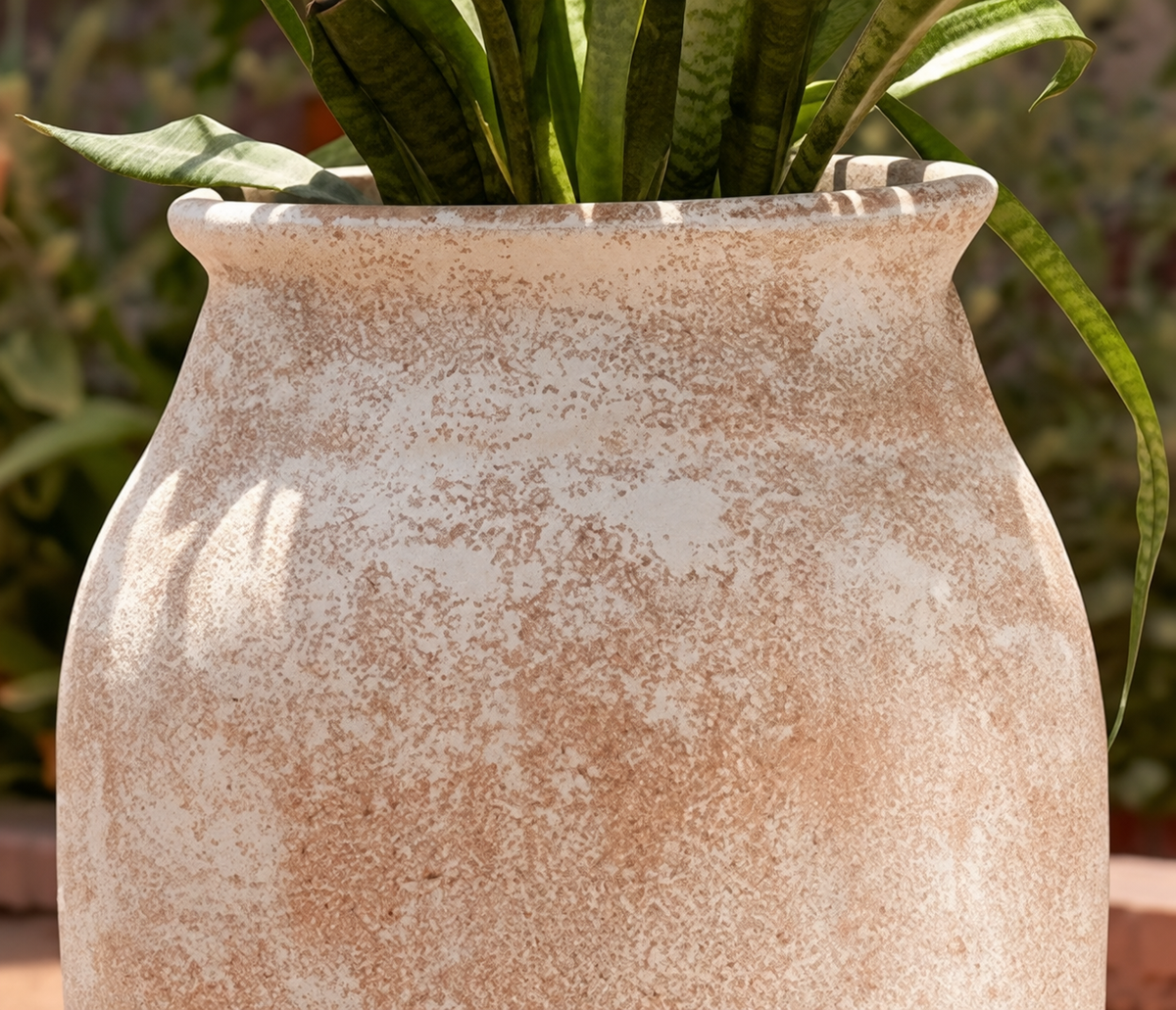 Terracotta urn with greenery